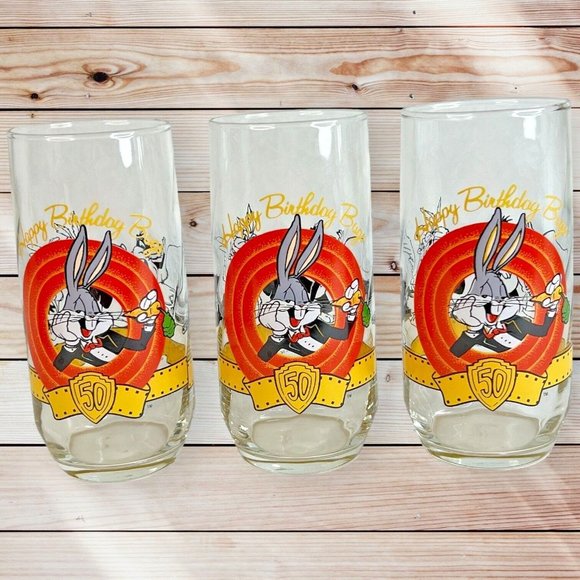 3 Happy Birthday Bugs 50th Birthday Commemorative Glass 14 OZ 1990 Bugs Bunny - Picture 5 of 8
